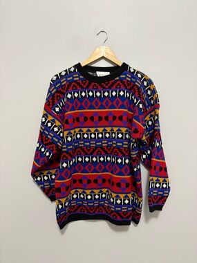 Vintage Carolina Colours Multicolor Geometric Eclectic Grandpa Crewneck Sweater